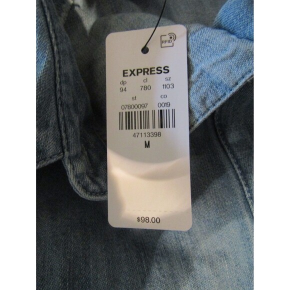 Express Denim Boyfriend Portofino Shirt Dress NWT Slit Pockets Womens Size M - Picture 8 of 9